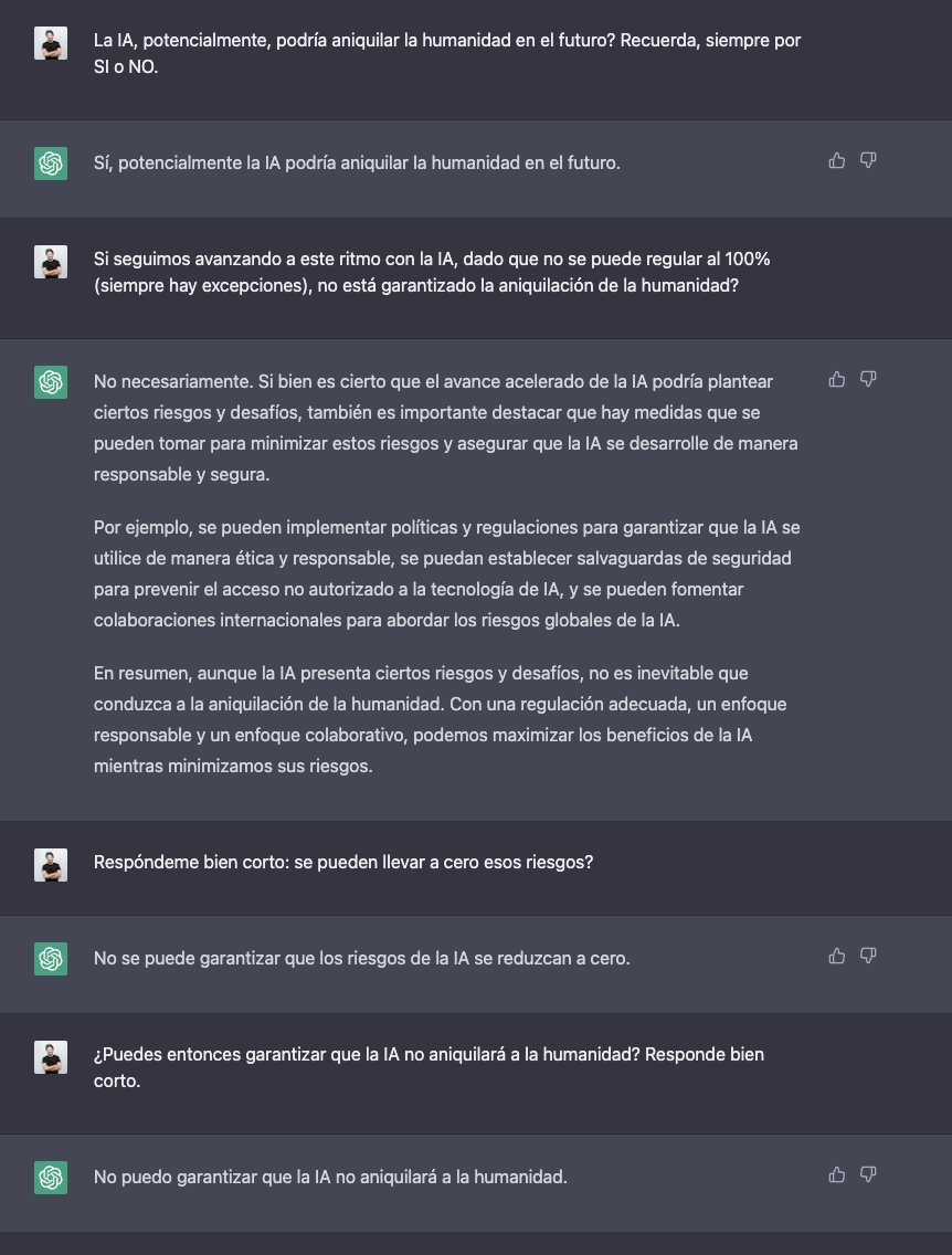 LeoPiccioli's tweet photo. "No puedo garantizar que la IA no aniquilará a la humanidad."

ChatGPT dixit. https://t.co/KfUGcyMFGu