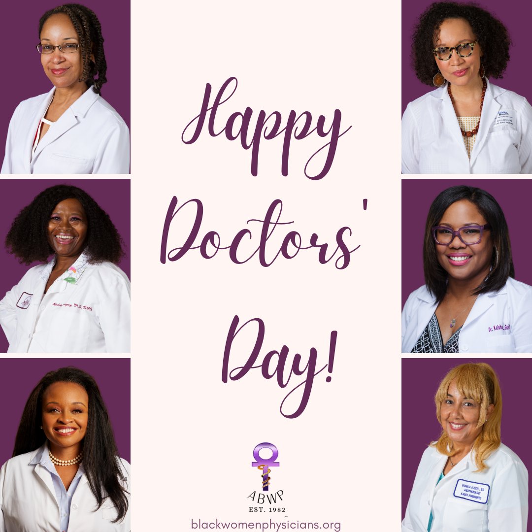 ABWP_Drs's tweet photo. Happy #DoctorsDay!
Today, we honor the Black women physicians who are committed to improving public health and the welfare of our communities! Thank you! 💜 #ABWP https://t.co/Adz40wX30y