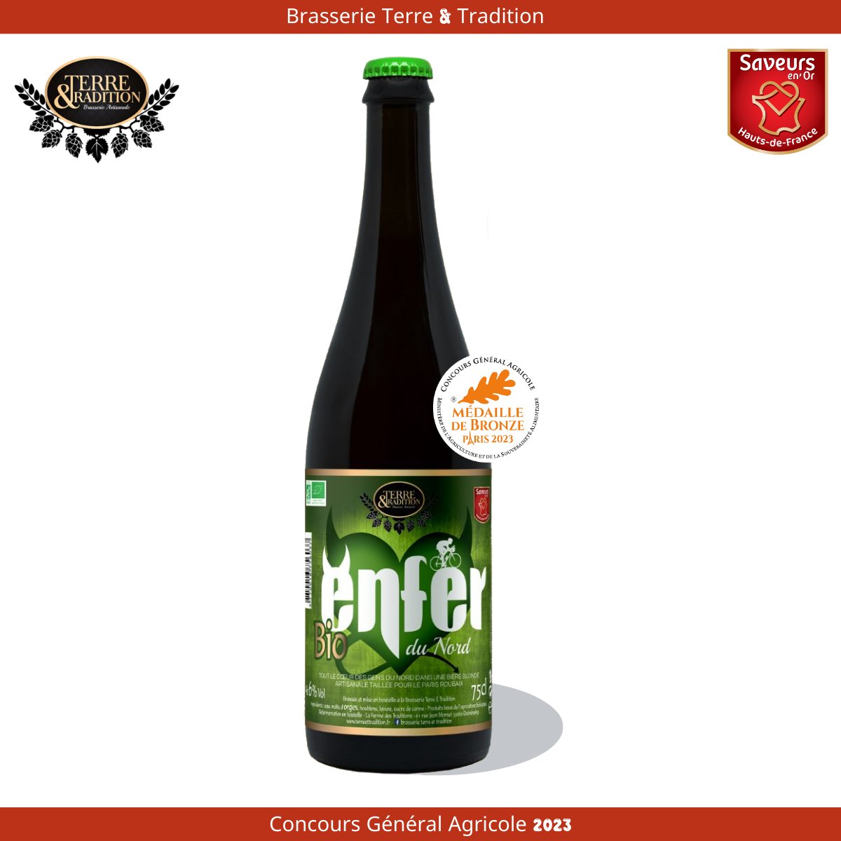 FCquemonavis's tweet photo. 🍻 Félicitations à Terre &amp; Tradition pour leur bière Enfer du Nord Bio, médaille de bronze au #CGA2023 !

🥉 Nous sommes fiers de compter ce produit savoureux et responsable parmi les références de notre marque collaborative, #SaveursEnOr. 🌿🌍

#BièreArtisanale #AgricultureBio https://t.co/8TgVemx65Q