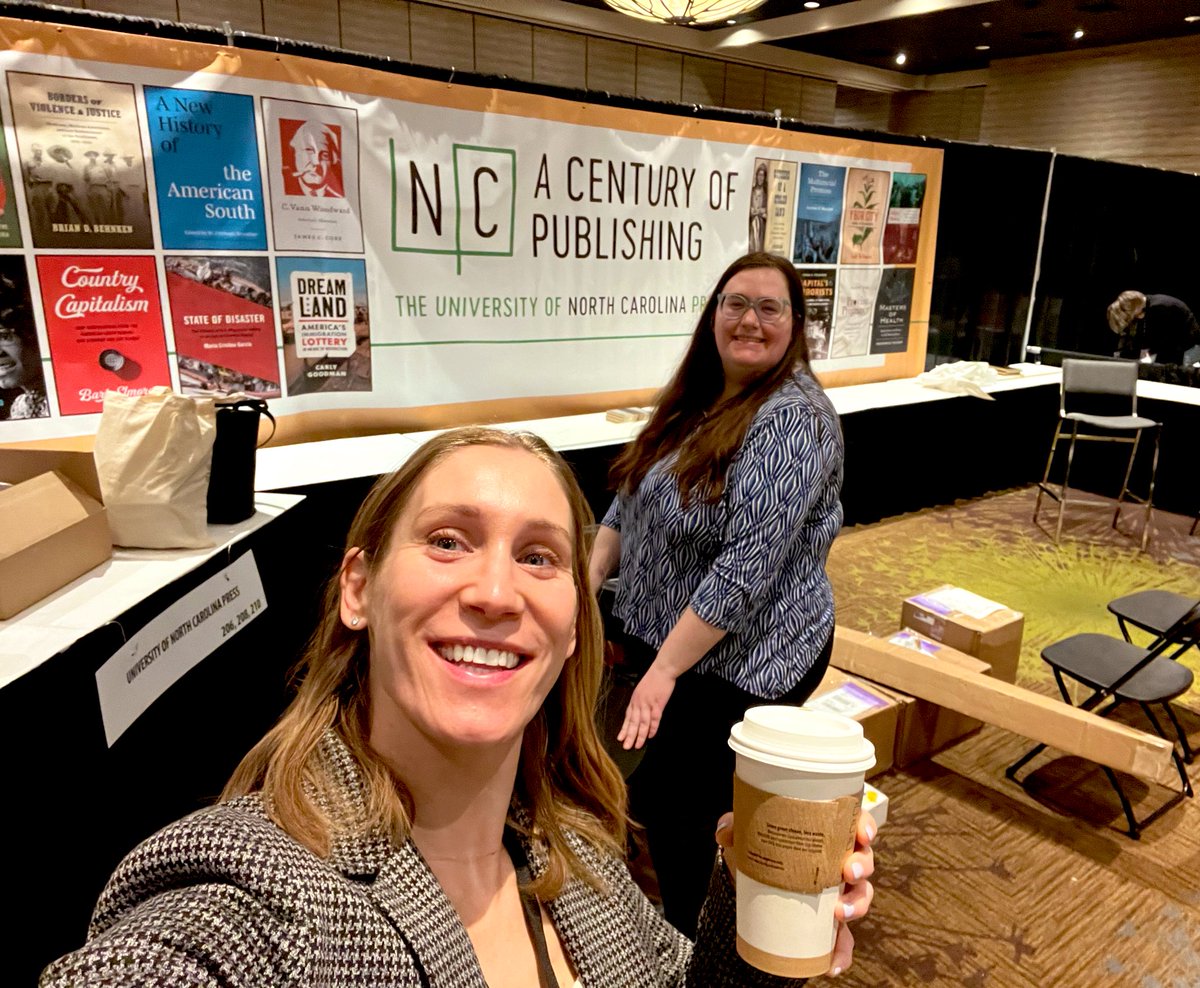 The booth’s not going to build itself 🔨📚 @UNC_Press in the #OAH2023 house!