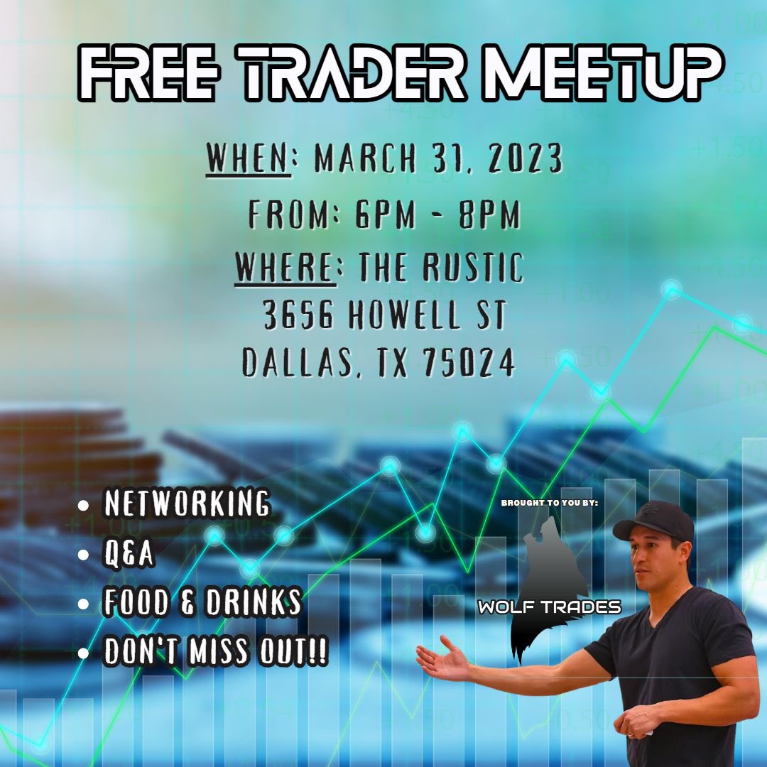 RolandWolf86's tweet photo. Alright fam! FREE trader meetup is set for tomorrow March 31. If you are in the Dallas area come by The Rustic downtown. Food drinks and networking. Officially slated for 6-8pm but will see where the night takes us 😂 Shoot me a DM if you plan on coming by and I’ll look out for you. LFG!
