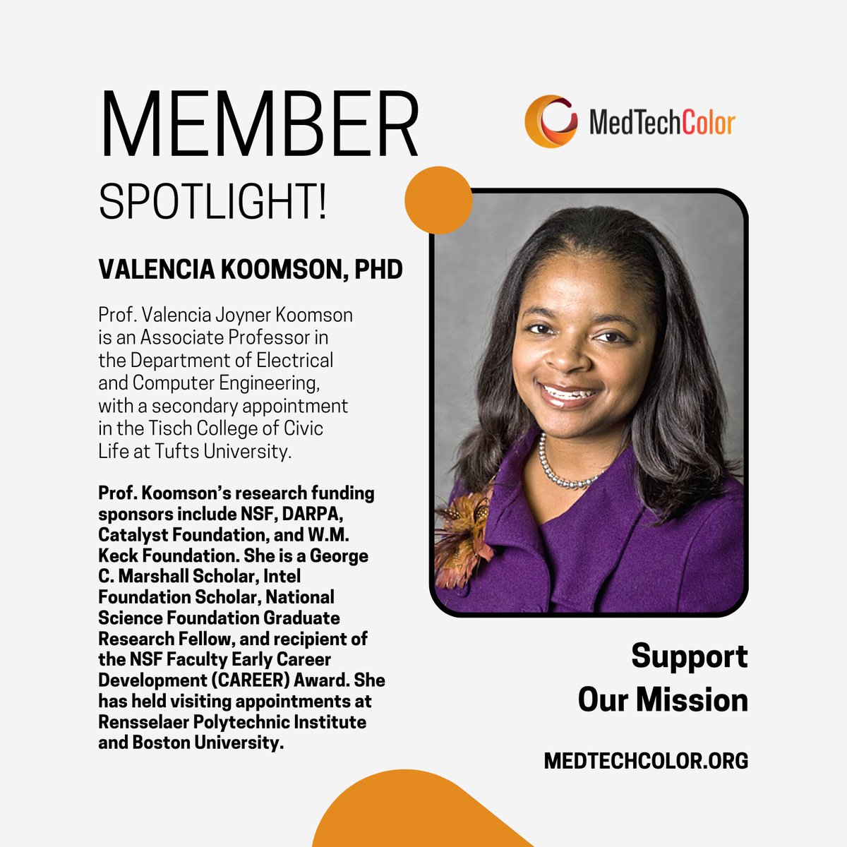 medtechcolor's tweet photo. #AppreciationPost
Thank you, Valencia Koomson, PhD, for supporting our mission. We are #DiversifyingMedtech 💪🏾
Become a member today↓
https://t.co/Q3lIK3p9Ig
#MemberSpotlight
#Medtech #Leaders
#FemaleProfessionals
#WomensHistoryMonth https://t.co/N626GmaFn9