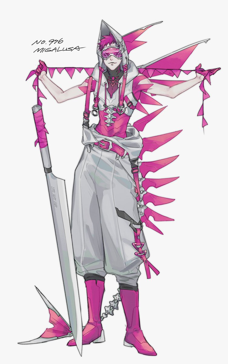 personification pink gloves pink footwear 1boy weapon solo male focus  illustration images