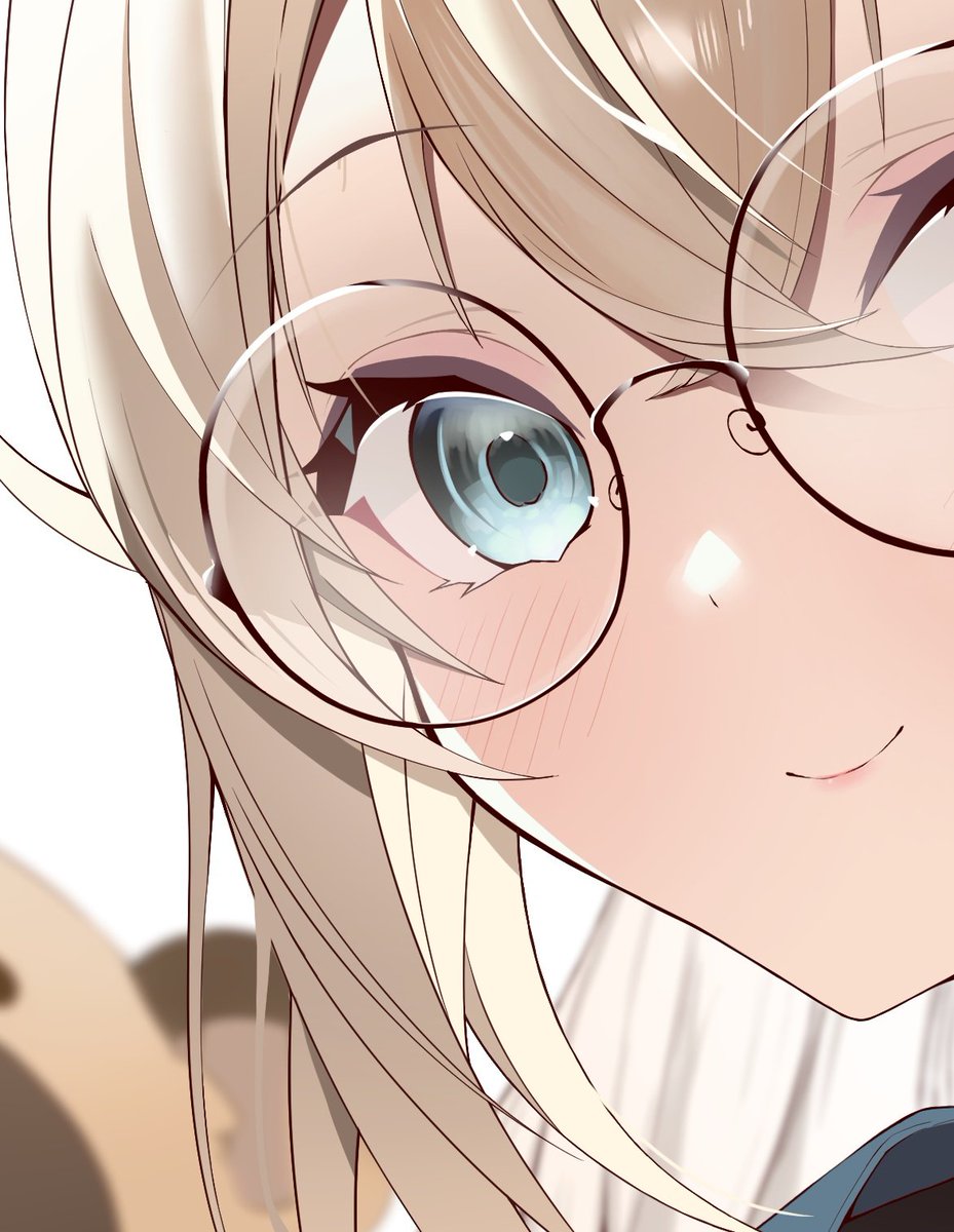 kazama iroha glasses 1girl smile round eyewear blonde hair looking at viewer blue eyes  illustration images