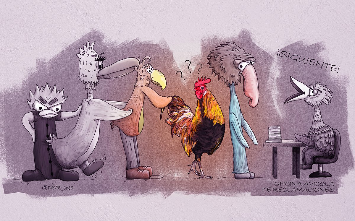 DBR_mad's tweet photo. pio pio "oficina de reclamaciones" , viñeta del día.
Se admiten todo tipo de aves y pajarracos 
#humorgrafico #viñeta #humor https://t.co/s2a6C788X2