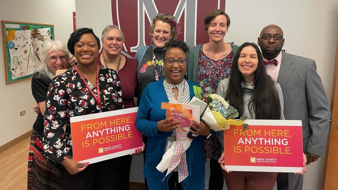 All Smiles for Mrs. Brown! Congratulations to Teresa Brown for receiving the <a href="/WCPSSTeam/">Team WCPSS</a>  March Employee Excellence Award! She serves each day with a smile and ensures our students are able to make it to school each day. There's great things happening <a href="/MtVernonMiddle/">Mount Vernon Middle</a>!