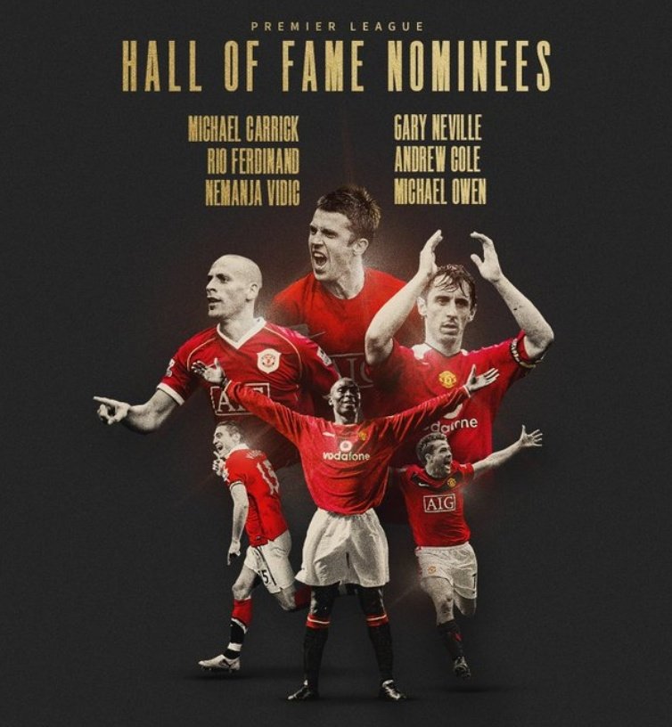ManUtdMX's tweet photo. Carrick, Rio, Vidic, Gary Neville, Andrew Cole, y Michael Owen. Han sido nominados al salón de la fama de la Premier League.
A quienes les gustaría ver ya en el recinto de los inmortales?
#ManchesterUnited #RedDevilsForever #GGMU #MUFC https://t.co/Yzbzk1e1tS