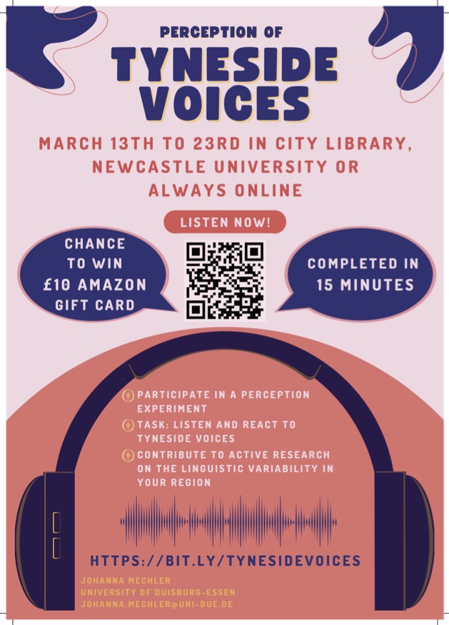 Help a friend - i.e. the wonderful @JohannaMechler 
Do you want to contribute to active RESEARCH about English and have the chance to WIN A £10 AMAZON GIFT CARD? Yes, please! 
Just follow this link to the experiment: tynesidevoices.wordpress.com