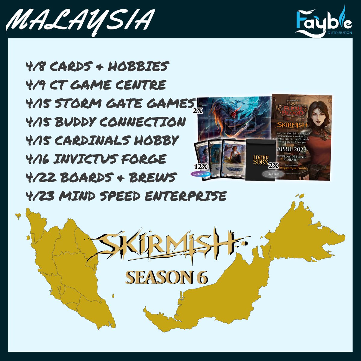 FaybleTcginfo's tweet photo. ⚔Skirmish series is back with a vengeance this April 8-23 with Skirmish Season 6!
Skirmish Season 6 will feature the brand new Outsiders set.
🔎To find your nearest event check out the Outsiders Event Map
https://t.co/8Y7RpSLTHL…
#fabtcg #fabOutsiders https://t.co/EYS8ihJCYx