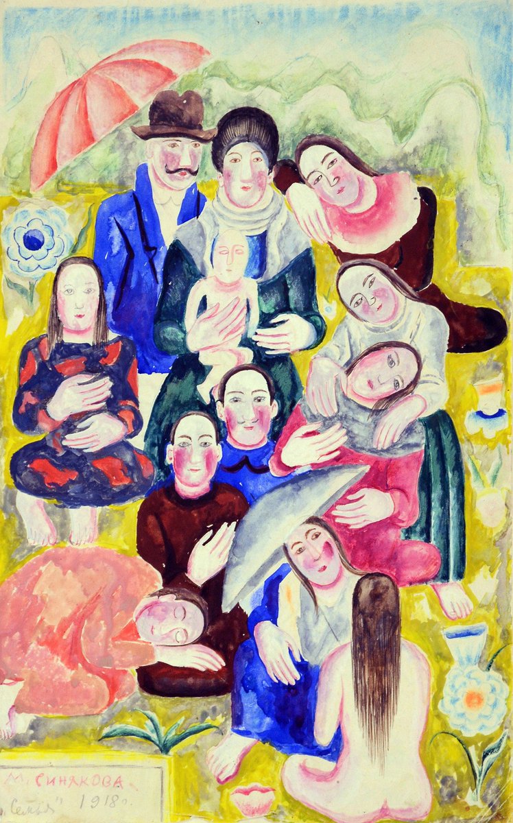 ukr_arthistory's tweet photo. 'Family,' 1918 by Maria Syniakova (1890-1984), a famous Ukrainian Avangard artist. In 1918 she lived in her family house in the village of Krasna Polyana, Kharkiv region, where she was born. It became the center of Avangard art. 
Collection of @OfamUkraine https://t.co/fzTTpbVCnQ
