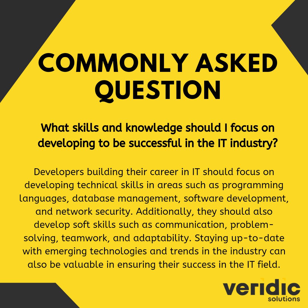 You must be asking this question about how you can be successful. Many freshers in the IT field are wondering the same thing as you are. Veridic Solutions is here to help you figure out your IT career and to help you escalate your career.
#JobSeekers #hiring #Trending