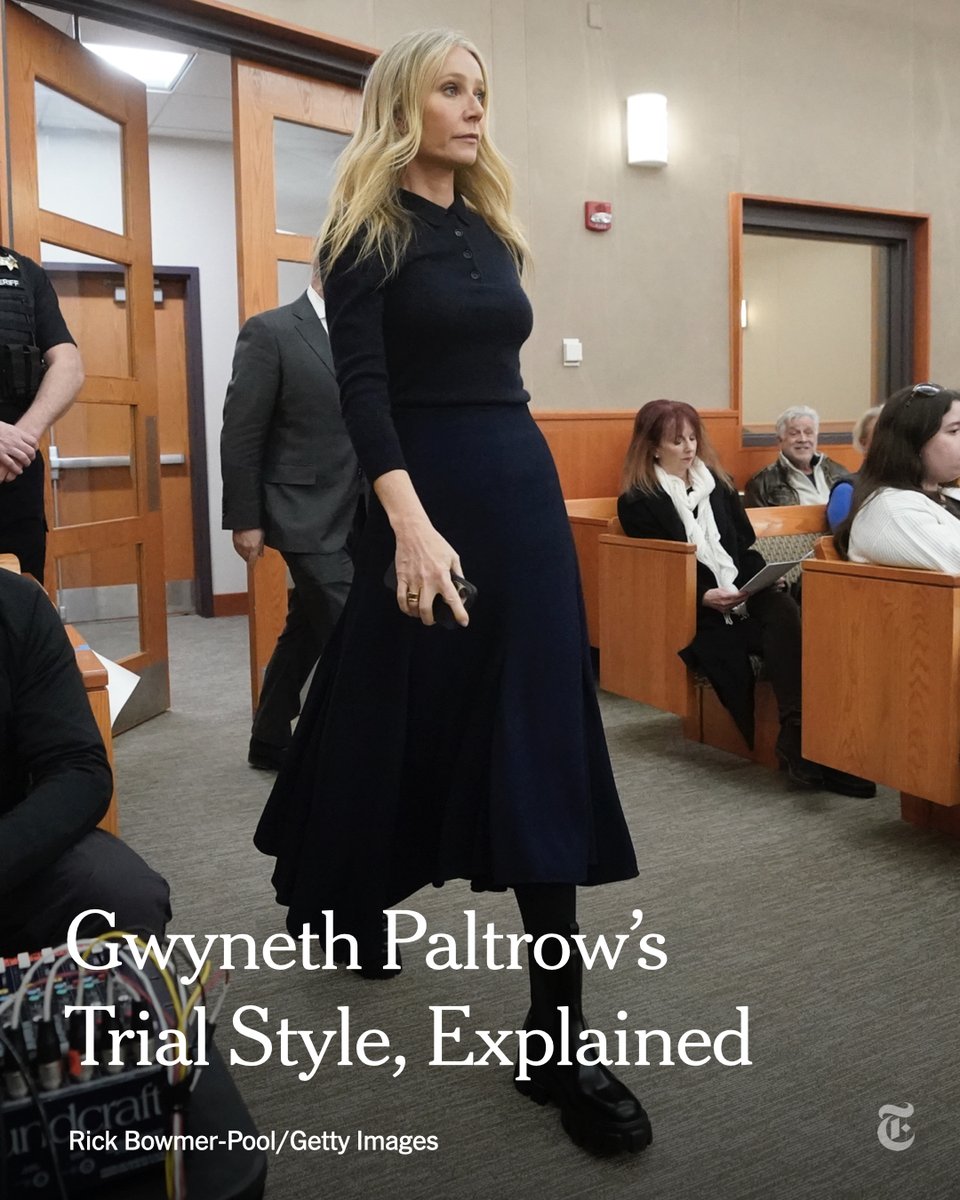 nytimes's tweet photo. At the celebrity ski trial of the century, Gwyneth Paltrow has debuted "a new style subgenre that ought henceforth to be known as courtcore," the fashion critic Vanessa Friedman writes. It may be more precedent setting than you might think. https://t.co/QssA8PPSx9 https://t.co/UlCHVB2Lni
