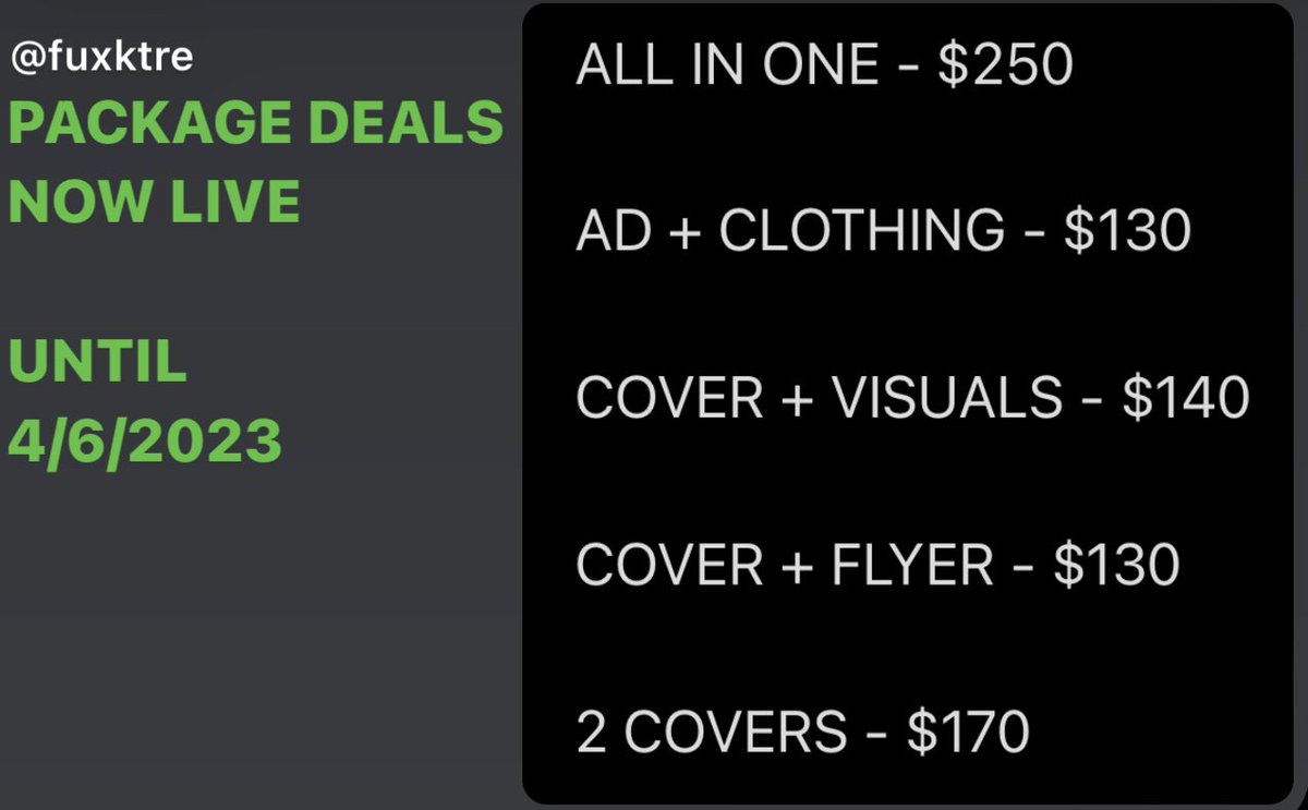 fucktre's tweet photo. •1 WEEK LEFT⏰
BUNDLE DEALS | SALES🏷️

EVERY ORDER COMES WITH FREE REVISIONS☑️ https://t.co/kZZ6ClymoA