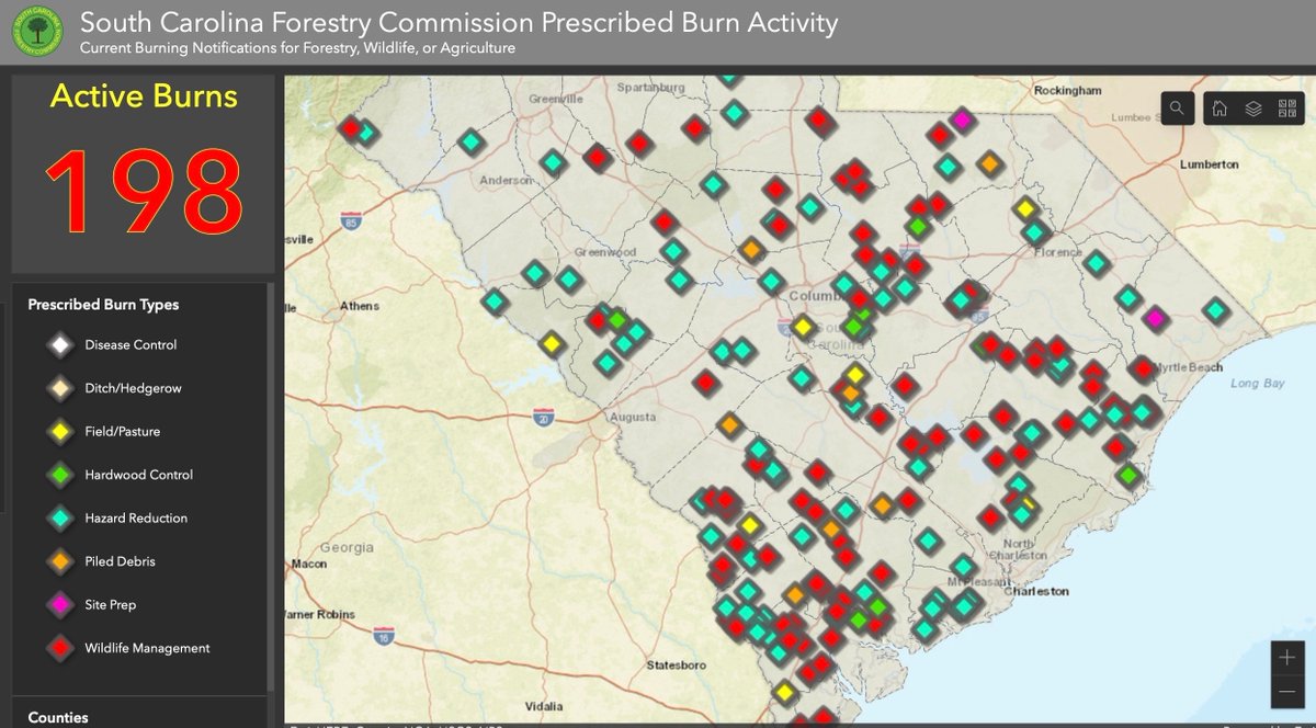 Want to know where prescribed burns are being conducted across South Carolina? Check the SC Forestry Commission’s prescribed burn activity map to stay up to date. l8r.it/TnDj

#GoodFire #PrescribedFire #KeepingForests #forestproud #prescribedburn #RXFire