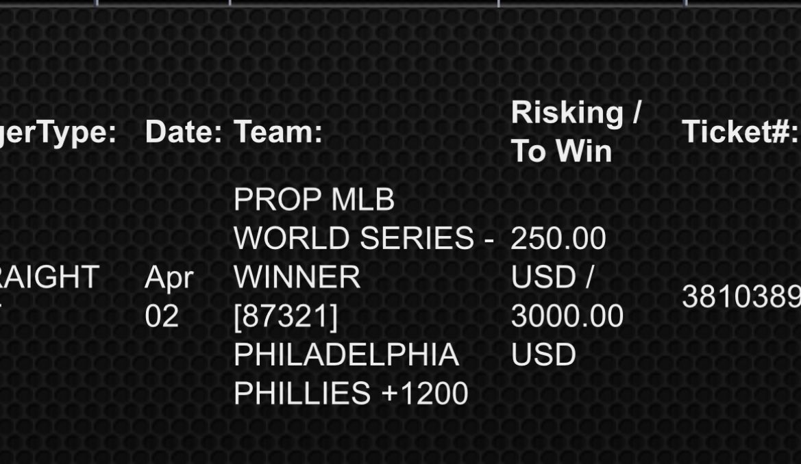 MethodManBets's tweet photo. MIGHT END UP BEING A PHILLIES FAN WHEN THIS CASHES COME OCTOBER😤🫡
#mlbfuture #OpeningDay2023 https://t.co/EVAWXNQ2mZ