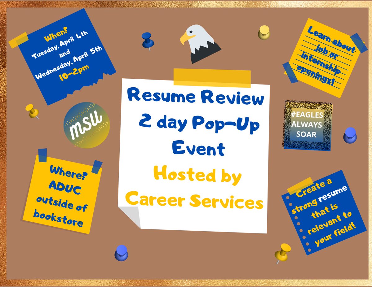 It's almost the end of the semester, so you know what that means! Time to enter the workforce post-graduation, start summer jobs & internships, and apply for fall positions. 

The one thing you need for all of these is an updated professional RESUME!
#ResumeReview #BeThere
📃😎🖊️