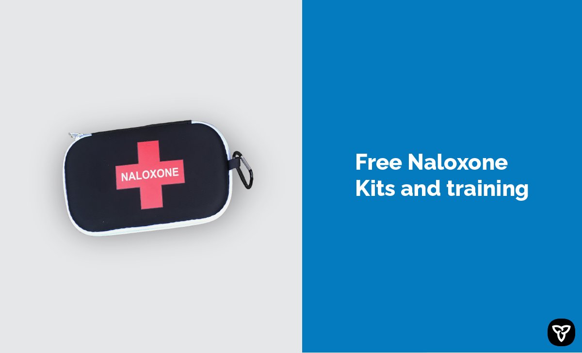 ONTatwork's tweet photo. [1/2] Ontario is the first in North America to require that naloxone kits be accessible in at risk-workplaces by June 1, 2023. We’re making it easier for businesses to comply these requirements. Eligible businesses can now get free Naloxone kits and training for a limited time. https://t.co/RJJ7HBYHEg
