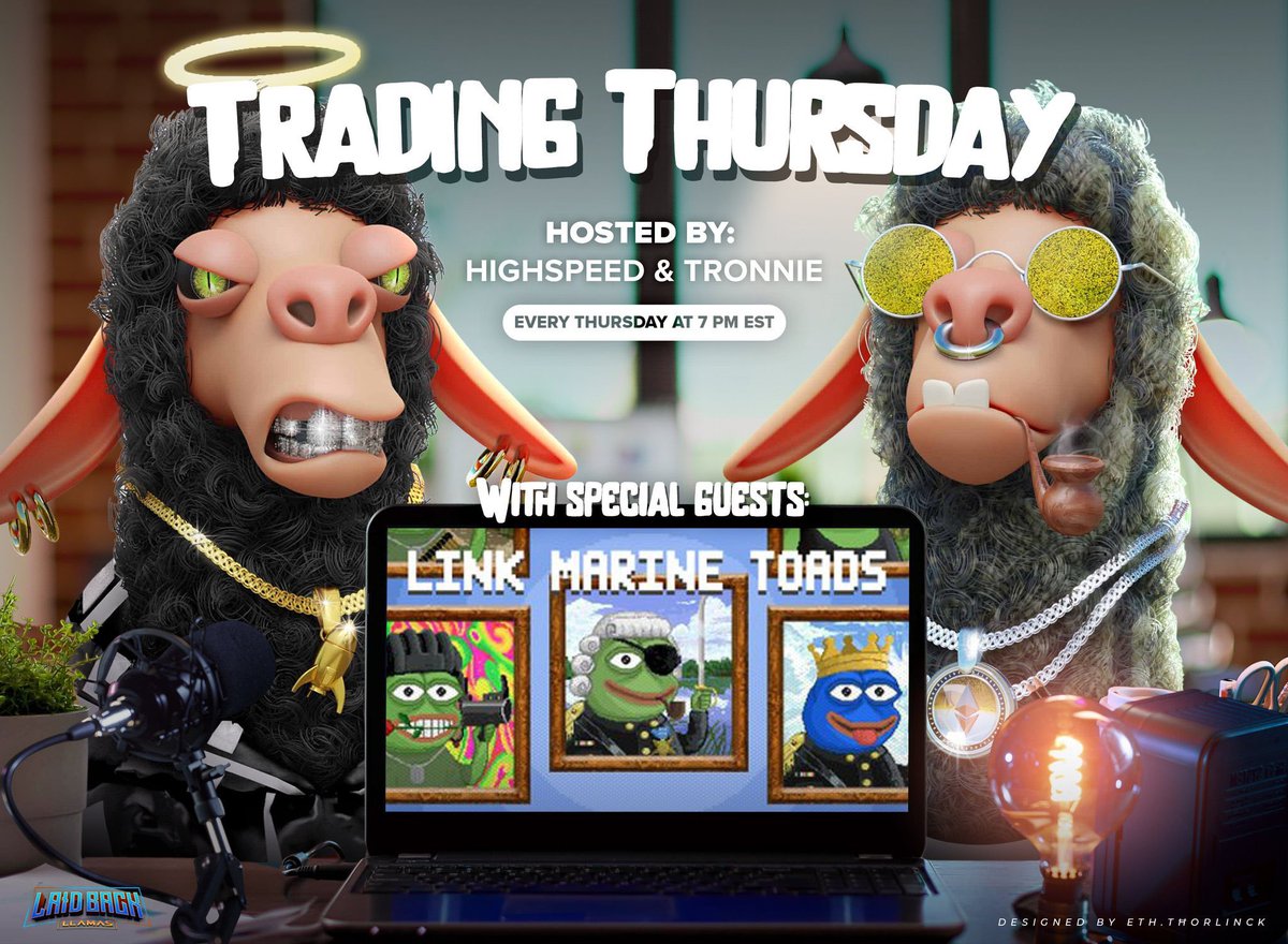 🚨#LBL TRADING THURSDAYS🚨

It’s Thursday so you ALREADY know the Vibes 🤝

Join #TheHerd tonight at 7:30pm est to hear the alpha on <a href="/ltoadnft/">No longer the Link TOADs</a>!! 

Don’t be late, hit that reminder NOW 👇
x.com/i/spaces/1OyKA…