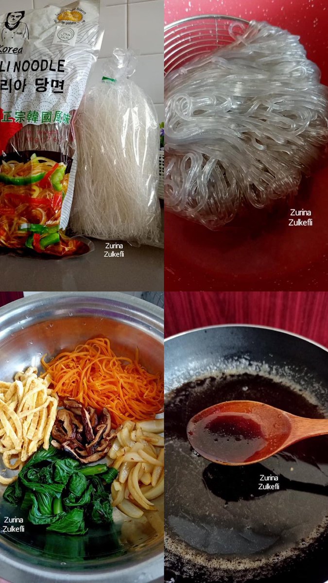 AzharAndiTahir's tweet photo. Menu sihat korea ni antara kegemaran!

Japchae yang menggunakan mee ubi keledek yg memang ternyata sihat! Jangan pulak samakan dengan suhoon ya 😆

Resepi Japchae Korea

Ambil separuh mee kaca
Rebus 5 minit
Setelah lembut, angkat, toskan, ketepikan

Sediakan
Campuran sayur mesti mempunyai 5 jenis warna yang pelbagai. 
1. Hijau - Sayur pak choi atau bayam, rebus dan toskan. 
2. Kuning - Telur ayam dimasak dadar. 
3. Jingga - Lobak merah, dihiris memanjang dan sangai di atas kuali dengan secubit garam. 
4. Putih - Bawang Holland, dihiris dan disangai.
5. Hitam - Cendawan shitake /kulat hitam / daging perap kicap. Hiris memanjang masak

Sediakan Sos hitam.
Bahan bahan sos hitam:
✓ 3 sb kicap cair/masin
✓ 3 sb kicap pekat
✓ 2 sb sos tiram
✓ 2 sb minyak bijan
✓ 1 sb gula/gula perang
✓ 1 sk garam
Campurkan kesemua sekali dan masak di atas kuali sehingga sebati

Setelah siap gaulkan sos hitam bersama mee kaca,bahan bahan 5 jenis sayur boleh ditambah setelah soa sebati dengan mee kaca.

Siap untuk dihidangkan bersama bijan yang telah disangai.

Selamat mencuba! 😋

Resepi: Zurina Zulkefli