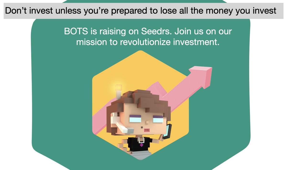 TheBOTSapp's tweet photo. Op zoek naar een nieuwe manier van beleggen? Bekijk BOTS! Bezoek https://t.co/xsXPbG8eeb om BOTS' Seedrs crowdfunding-campagne te steunen en deel uit te maken van hun reis. 💪

#crowdfunding #seedrs #comingsoon #investing https://t.co/ZktrEISW75