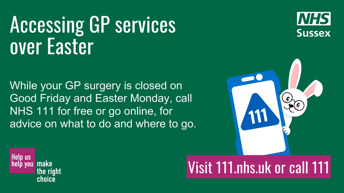 ESHTNHS's tweet photo. While your GP surgery is closed on Good Friday and Easter Monday, call NHS 111 for free advice on what to do and where to go. #Helpushelpyou. Save our emergency departments for serious, life-threatening emergencies. https://t.co/KJjKuuPecx
