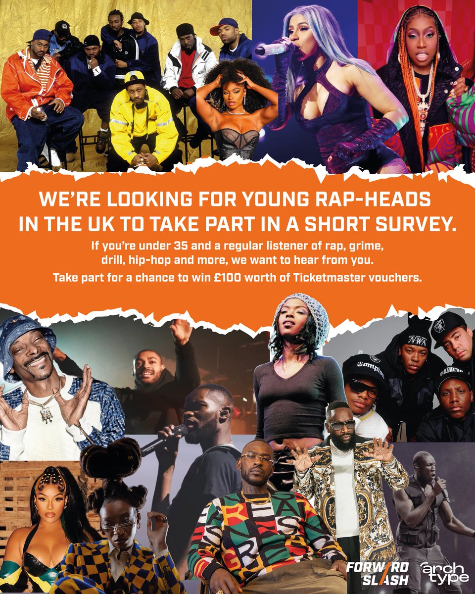 ⚠️RAP FANS ⚠️

Come through and tell us all about:
🎨 Which artists you love
👂What subgenres you follow
🎧 Where you’re listening
📱How you keep up-to-date with the scene

All for a chance to win £100 worth of Ticketmaster vouchers! Follow the link in our bio to get involved.