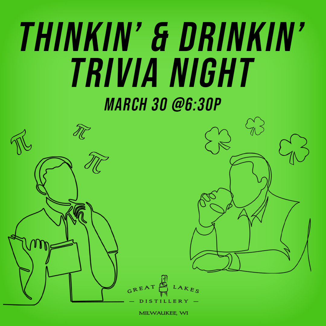 GLDistillery's tweet photo. It's time for Thinkin' and Drinkin' Trivia tonight! To save your spots for trivia, purchase your tickets online at our website.

#gld #distillery #greatlakes #drinklocal #mke #milwaukee #wi #spirits #localspirits #craftedspirits #cocktails #booze #drinkup #trivia #thinkndrink https://t.co/B7w9ISuizF