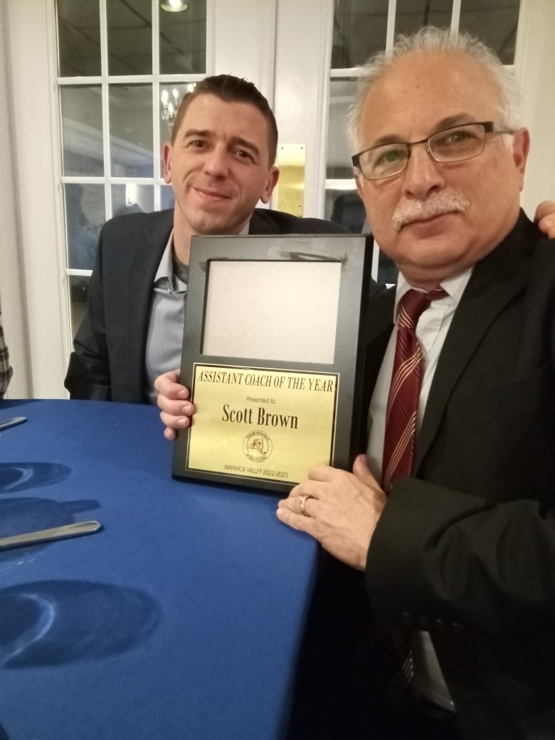 WARWICK_WILDCAT's tweet photo. Congratulations Warwick High's Scott Brown (right) selected as Section IX's Wrestling Assistant Coach of the Year.  Coach Brown is retired WVCSD Teacher and volunteers as wrestling coach.Former Pan American Games Wrestler and former college wrestler Murray State. Go Wildcats! https://t.co/lkR715X1ca