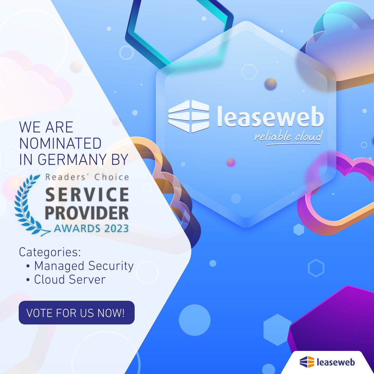 Leaseweb's tweet image. The voting for the Readers&apos; Choice Awards in Germany ends next week!

We are very proud to be nominated in the categories: #ManagedSecurity and #CloudServer

Use this chance and vote for Leaseweb Services: sp-summit.de/award