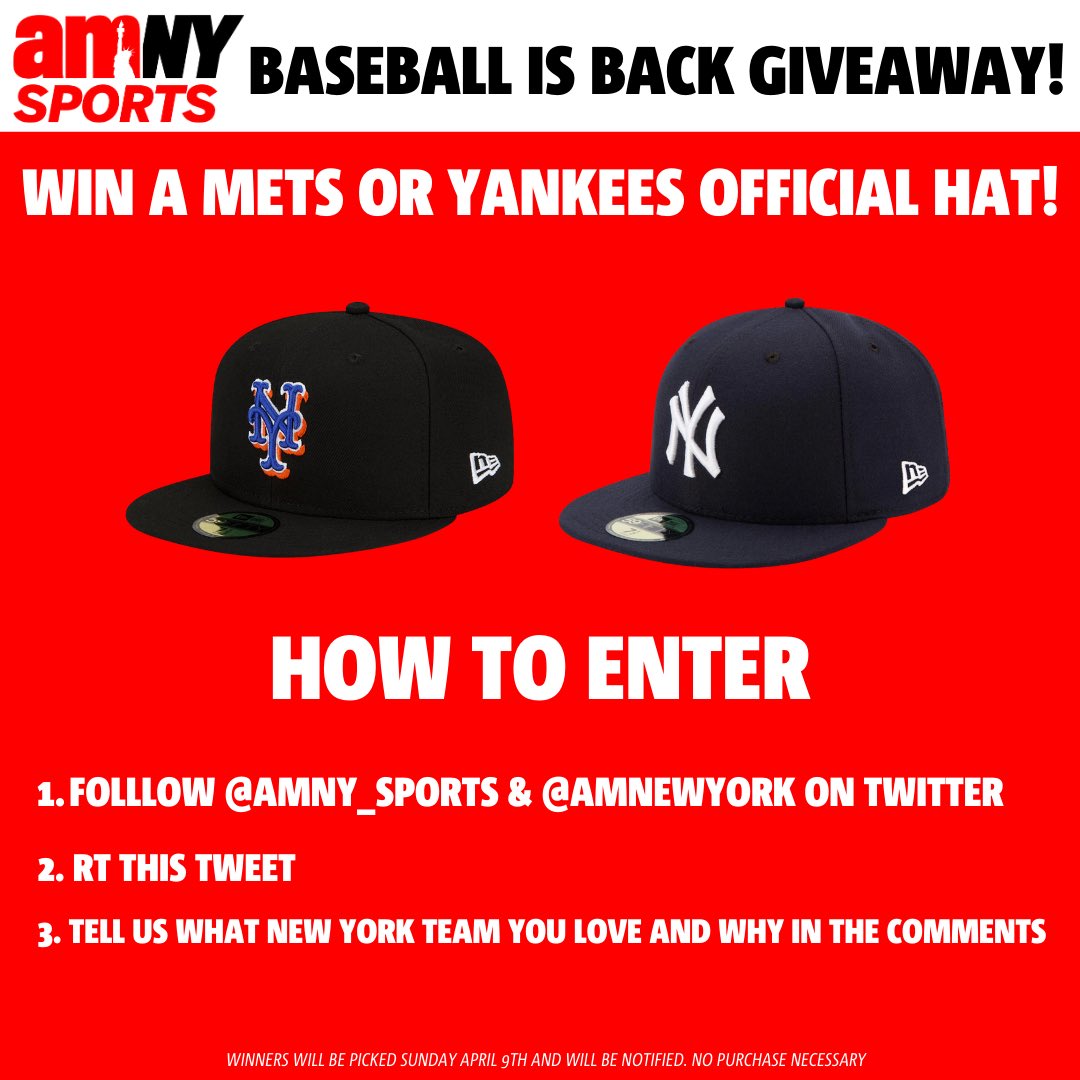 AMNY_Sports's tweet image. NY Baseball is Back GIVEAWAY! ⚾⚾
Want to win an Official #Mets or #Yankees hat for the new season?
1. Follow @AMNY_Sports &amp;amp; @amNewYork 
2. RT This Tweet
3. Tell us Your Favorite NY Team!
Winners picked April 9th.
#LGM #RepBx #OpeningDay #MLBOpeningDay