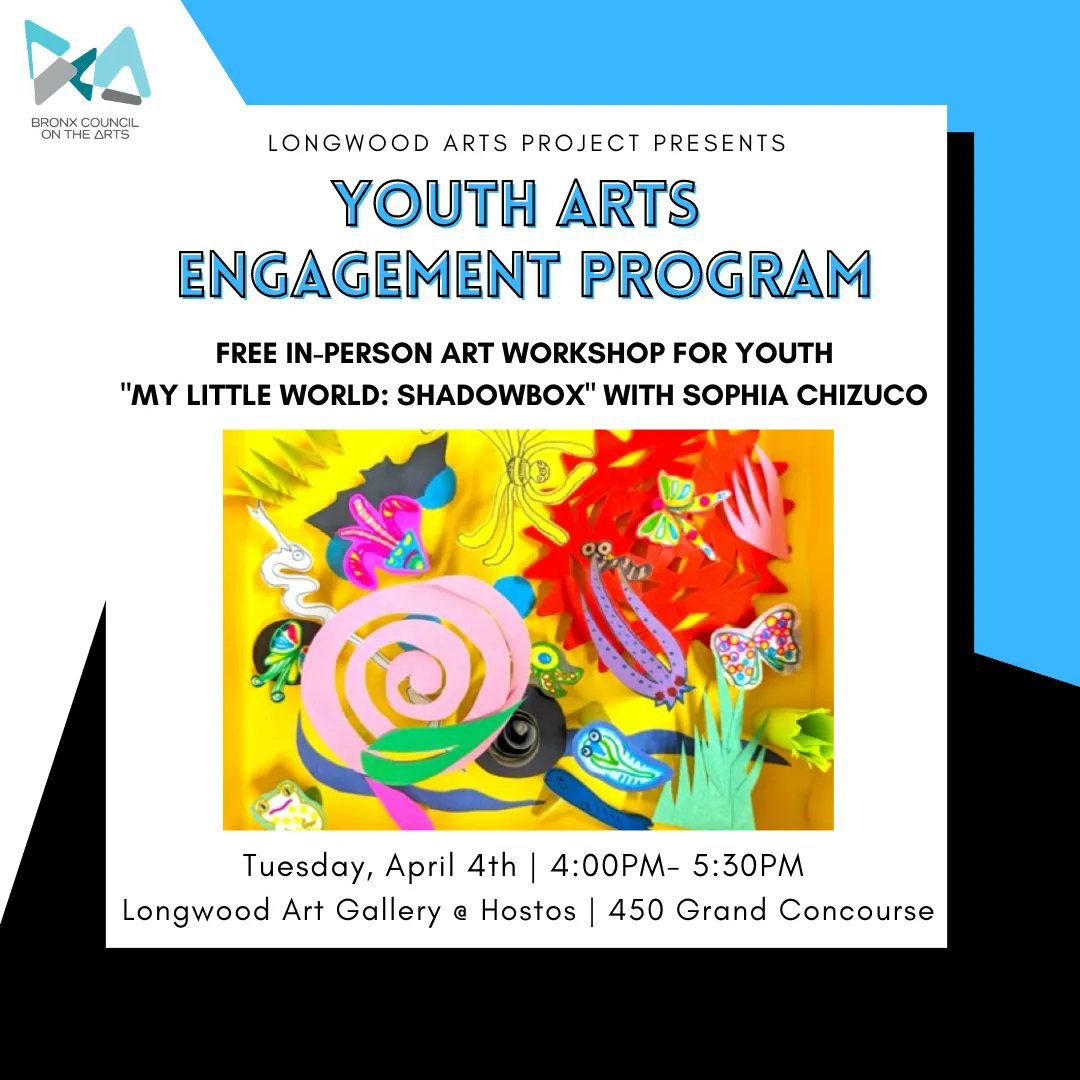 BronxArtsOrg's tweet photo. BCA Youth Engagement Program is back! In this workshop, participants will create a shadow box by drawing imaginary natural elements, cutting them out, and mounting them into a box. Ages 11 &amp; up, all materials will be provided.

RSVP here: https://t.co/ZhoWLUXmap https://t.co/rYCbrMaEvd