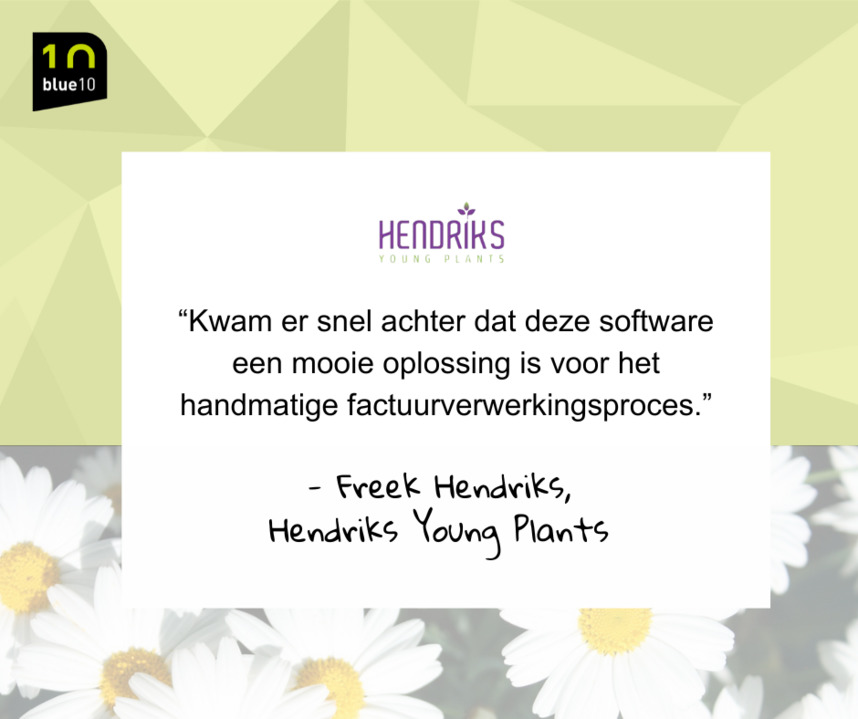 Wij spraken met onze klant Freek van Hendriks Young Plants over zijn ervaring met Blue10. Met gebruik van Blue10 is het een efficiënter proces en scheelt het een hoop ruis in de organisatie.  

Meer lezen over deze referentie? ➡️ go.blue10.com/Referentie  

#Blue10 #Referentie