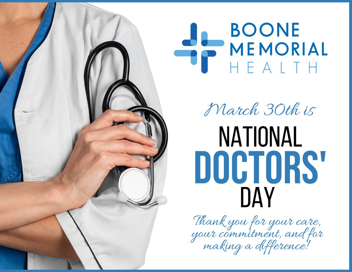 BooneMemorialWV's tweet photo. National Doctors’ Day, celebrated annually on March 30, honors physicians for their dedication and contributions to patients and the community. BMH celebrates our physicians for the care and compassion they extend to our patients and loved ones. 
#NationalDoctorsDay #chooseboone https://t.co/kRr7hSPDUF
