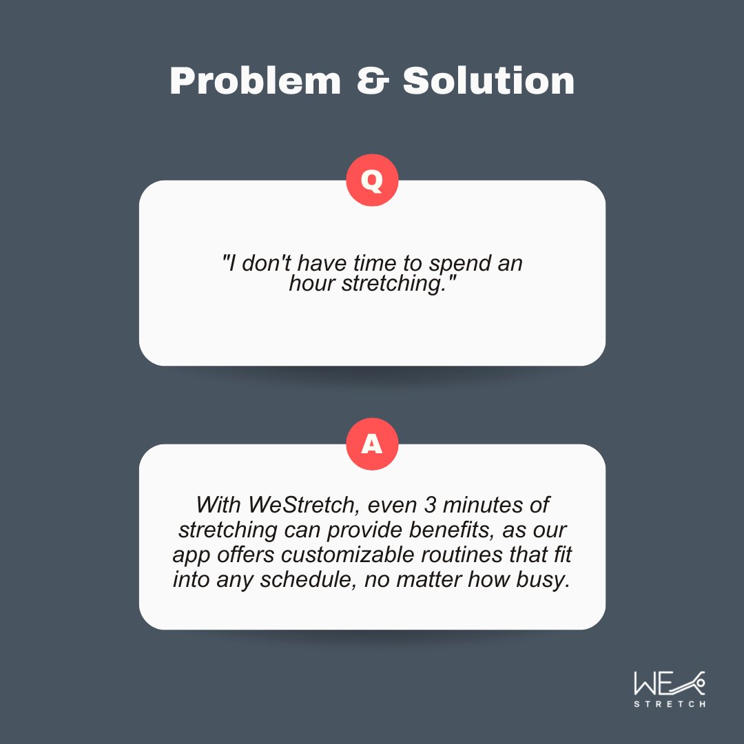 We_Stretch's tweet photo. Don't have much time to stretch? No problem! With WeStretch, even just 3 minutes daily can greatly improve your flexibility and overall health. So why not take a quick stretch break right now? Your body will thank you! 🙌 
#WeStretch #StretchingRoutine #QuickStretchBreaks https://t.co/QKhFicRXd8