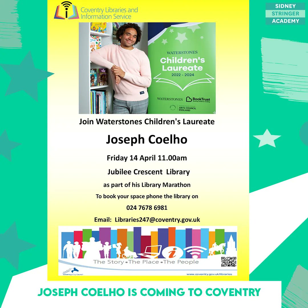 A great chance to meet the current Children’s Laureate Joseph Coelho who is coming to Coventry on Friday 14th of April. For more information have a look at the flyer. @JosephACoelho  #childrenslaureate #laureating