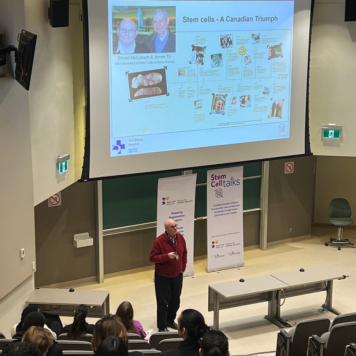 "If hockey is Canada’s sport, #stemcells are Canada’s science," Dr. <a href="/MRudnickiOHRI/">Michael A. Rudnicki</a> talking to high school students today at <a href="/SCTOttawa/">StemCellTalks Ottawa</a> about Drs. Till and McCulloch and how Canadian researchers have advanced the field. <a href="/LetsTalkScience/">Let's Talk Science</a> <a href="/OttawaHospital/">The Ottawa Hospital</a> <a href="/Rudnicki_Lab/">Rudnicki Lab</a> <a href="/StemCellTalks/">StemCellTalks</a>