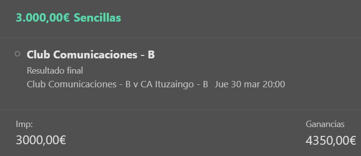 AnonymousBets_'s tweet photo. Pronostico 30/03/2023📅
🏟Liga reservas - Club Comunicaciones vs CA ituzaingo
⏱20:00 CET
📌 Club Comunicaciones ganador
🚀STAKE 3
🌐BET365

En TELEGRAM el pronostico entero 👉 https://t.co/7mPHdne7WT

#apuestasdeportivas #abets #Chelseavslyon #ChampionsLeague   #alemania https://t.co/aAtVGRLnQv
