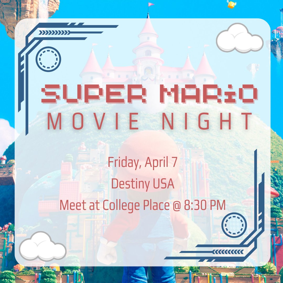 CuseActivities's tweet image. Let’s go to the movies! Join us for a night at the cinema to see the Super Mario movie!