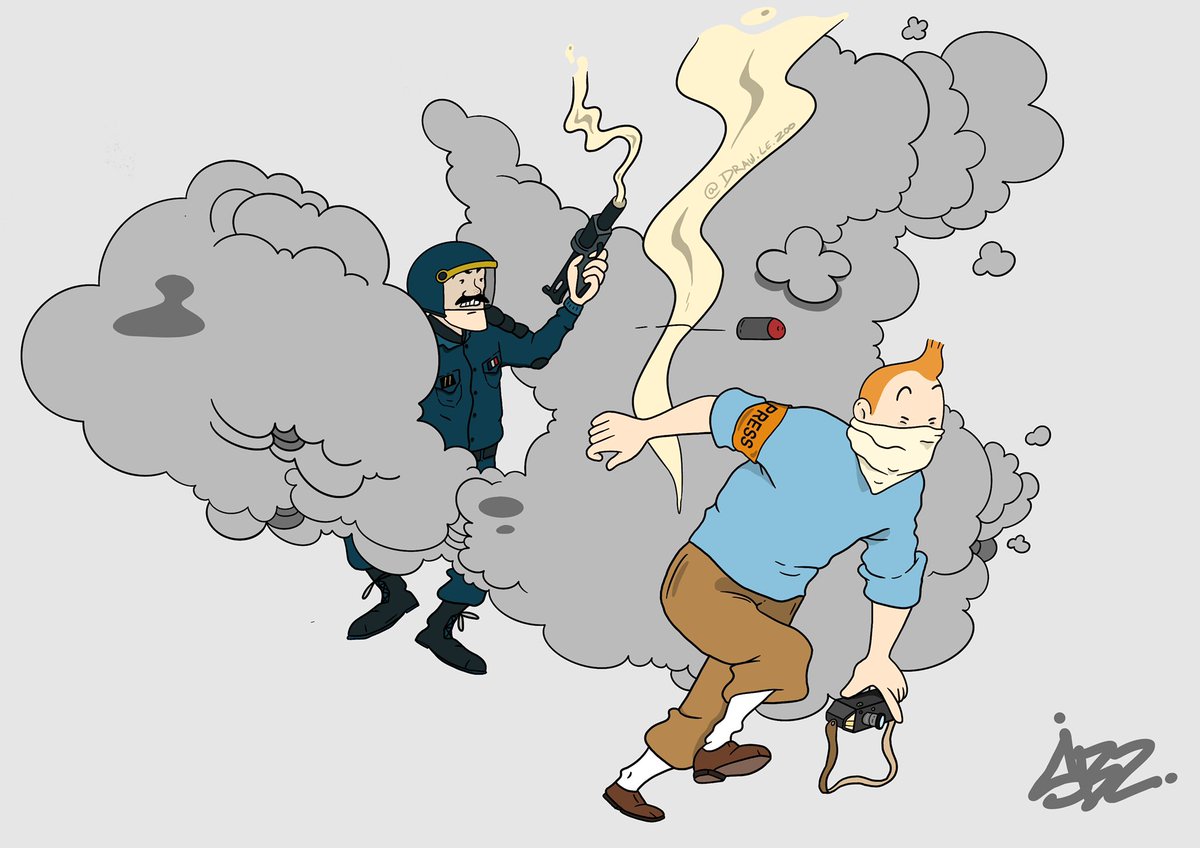Vicoduzoo's tweet photo. Tintin en reportage quelque part en France #NonALaReformeDesRetraites #ViolencesPolicieres https://t.co/F5QDcVhDjU