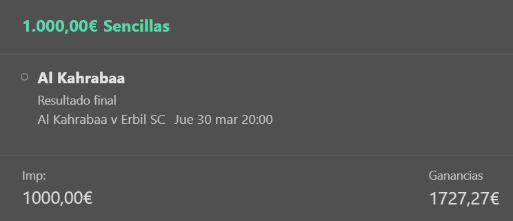 AnonymousBets_'s tweet photo. Pronostico 30/03/2023📅
🏟Liga de Irak - Al kahrabaa vs Erbil
⏱20:00 CET
📌 Al kahrabaa ganador
🚀STAKE 1
🌐BET365

En TELEGRAM el pronostico entero 👉 https://t.co/7mPHdne7WT

#apuestasdeportivas #abets #Chelseavslyon #ChampionsLeague   #alemania #belgica #CHAMPIONSxESPN https://t.co/1B3gocxRkX