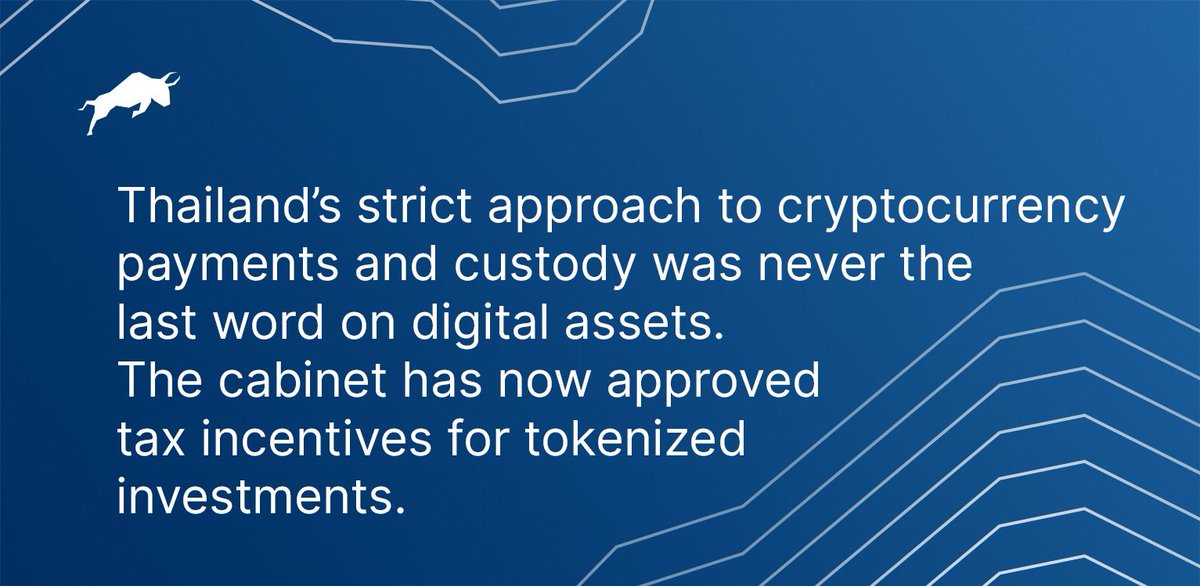 PolymathNetwork's tweet photo. Thailand is waiving its corporate income tax and value-added tax for companies issuing investment tokens, an incentive meant to offset stricter regulations and crypto payment bans. #capitalmarkets #tokenization #crypto #fintech #assetdigitization
https://t.co/DnvIIqEs8L https://t.co/n37Vqsdujq