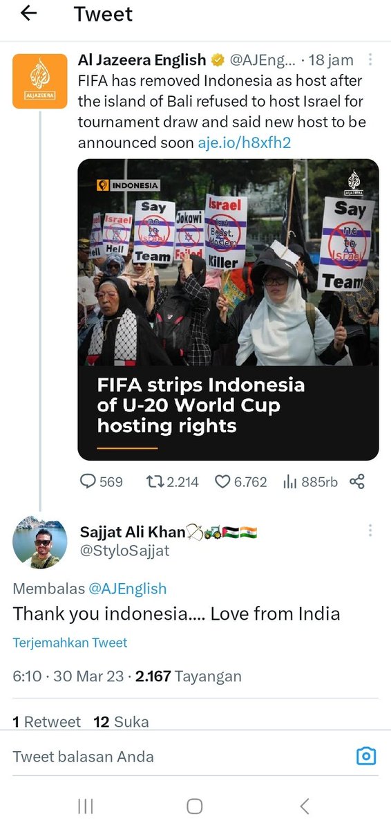 RomitsuT's tweet photo. Nitizen2 luar negeri malah memuji Indonesia atas sikapnya penolakannya  terhadap Timnas Israel........ https://t.co/GJR7siNtZ9