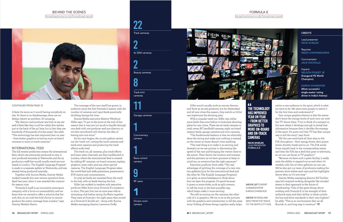 Great to go BTS for <a href="/BroadcastSport/">Broadcast Sport</a> covering @FormulaE's new move to full remote live broadcast production at @GravityMedia's new studio facility in White City, West London.
Link to the full mag issue here: lnkd.in/d9uKhutE

#motorsport #broadcast #sustainability