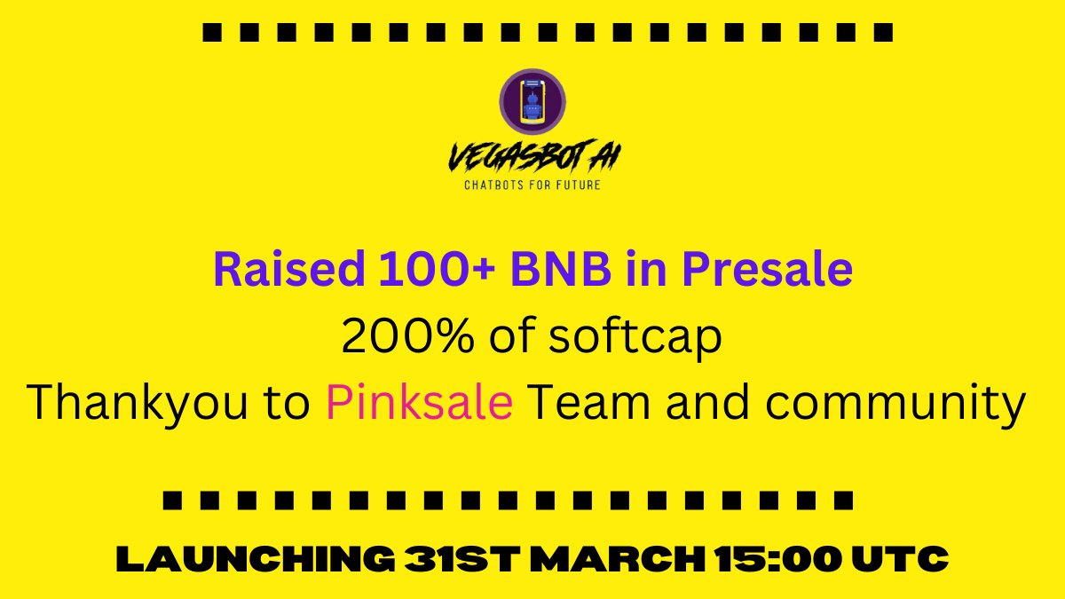 vegasbotai's tweet photo. Big Congratulations to Vegas Bot AI Community ,
And Specialthankful to @pinkecosystem Team
 , also thanks to community and investors 

Special thanks to @CryptoMiners_Co @bsc_daily @HULKGEMSCALLS @cz_binance @TheBinanceNFT 

#pinksale #binance #bsc #newtoken #newcoin https://t.co/SPZspxNfr2