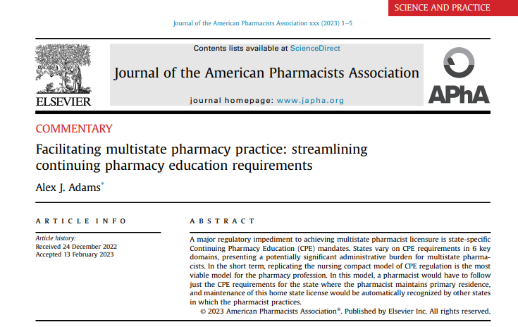 IN PRESS: A major regulatory impediment to achieving multistate pharmacist licensure is state-specific continuing education. Here's how the profession can evolve to this new practice reality.
#TwitteRx #Pharmacists #PharmacyEducation
japha.org/article/S1544-…