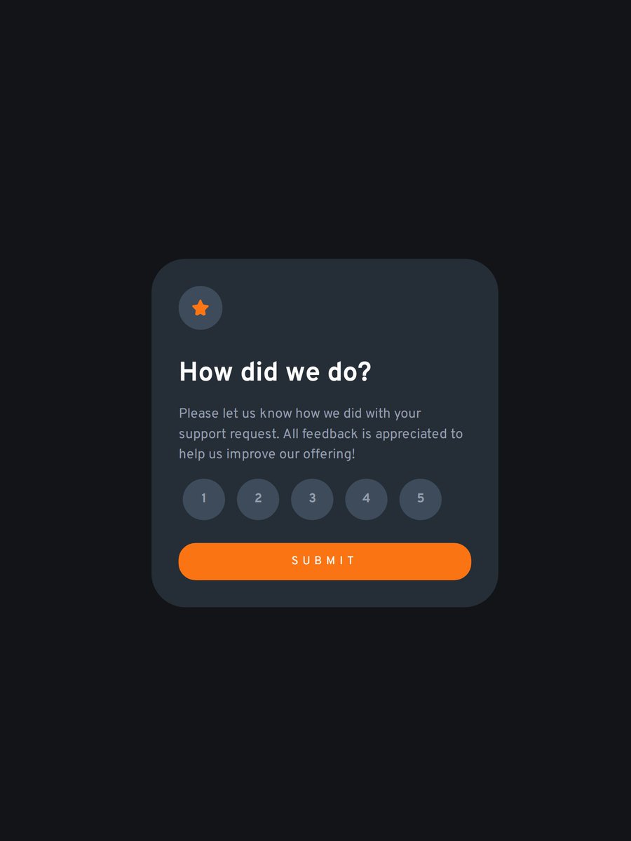 udpresh's tweet photo. Built an interactive rating component using CSS Flexbox and Javascript(DOM), a challenge by @frontendmentor. Suggestions on how I can improve are welcome.
Live site: https://t.co/UlhG4wVX3L
Github repo: https://t.co/j5vFS7bxPM
#frontendmentor #codechallenge #pudesdesignstudio https://t.co/vJTNk9K44z