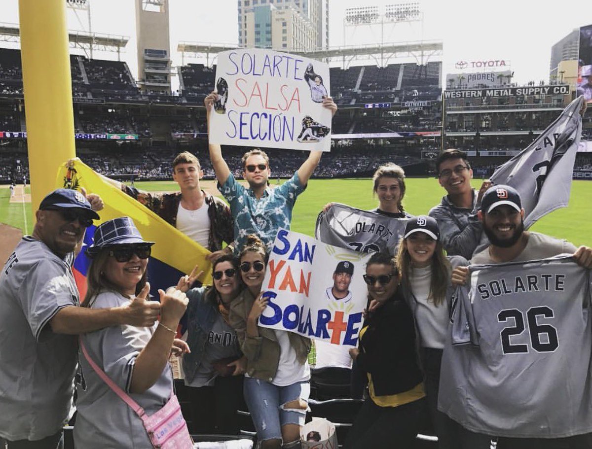 Charles_XM's tweet photo. We’ve come a long way since the Solarte Salsa Section. Feels like a lifetime ago. We used to dream for times like these, a team like this.

I’m going to cherish every second of it. The golden age has arrived.

Cannot wait for the baseball gods to smile upon us.

LETS GO PADS 🤎💛 https://t.co/z5fqL2PJL7