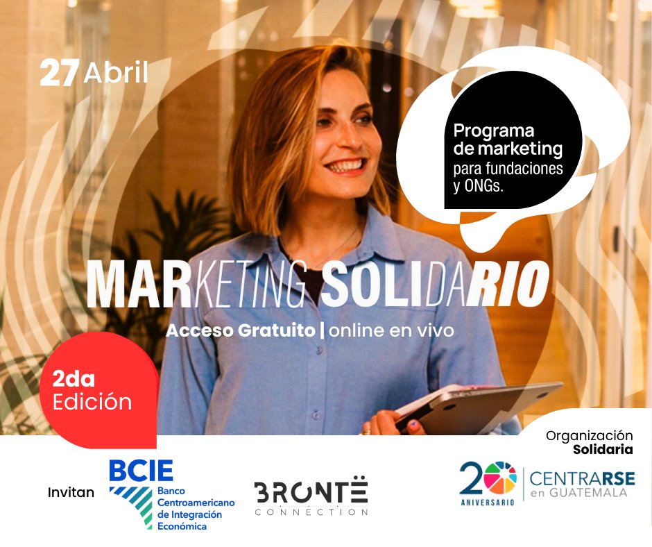 CentraRSE's tweet photo. Inscríbete al programa gratuito de marketing para #fundaciones y #ONGs y actualízate sobre gestión, captación de fondos, digitalización y reputación de tu organización. 

¡Inscríbete ahora!
Enlace aquí https://t.co/oF2XNn4jle

Organiza: #bronteconnection @BCIE_Org https://t.co/3Qiti8sUw4