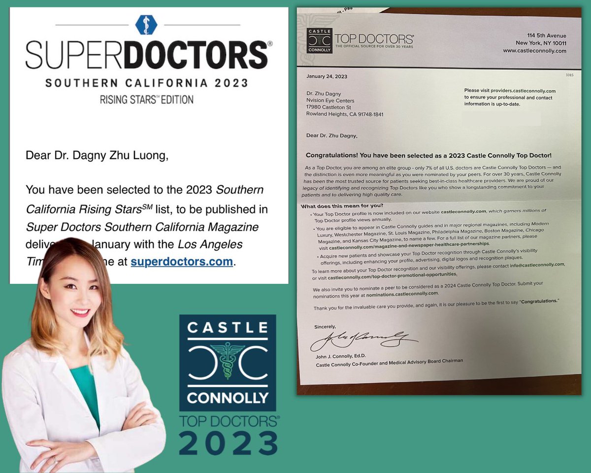 DZEyeMD's tweet photo. Thank you @castleconnolly and Super Doctors magazine— I am humbled and motivated to keep doing better for our patients 🙏🏻! #castleconnolly #superdoctor
Happy #nationaldoctorsday to all doctors today! Thank you for all that you do!
#ophthalmology #eyedoctor #womeminmedicine https://t.co/zyN1bfCoau