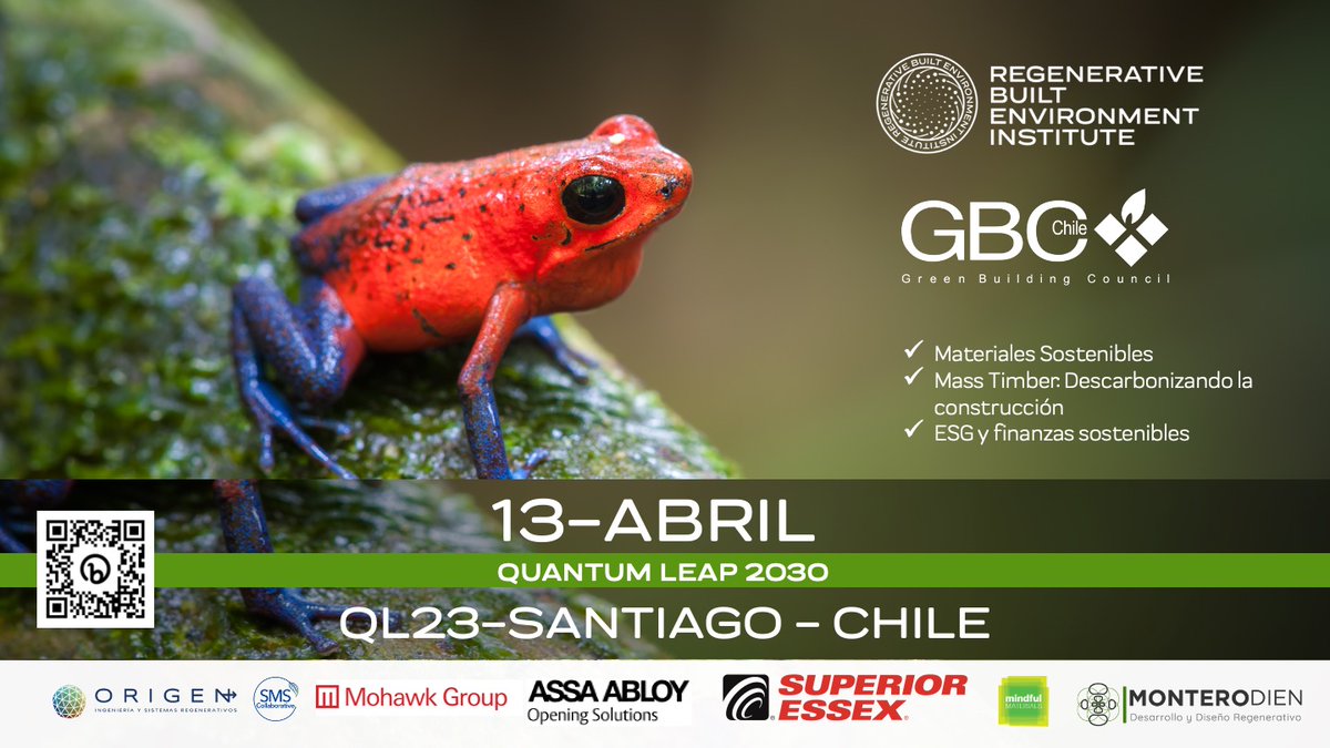 Chile GBC, junto a Regenerative of Built Environment Institutey la <a href="/UDD_cl/">UDD</a> , les invitan a participar del "𝗦𝗮𝗻𝘁𝗶𝗮𝗴𝗼 𝗤𝘂𝗮𝗻𝘁𝘂𝗺 𝗟𝗲𝗮𝗽 𝟮𝟬𝟮𝟯"
Inscripciones en tinyurl.com/2md2xalu